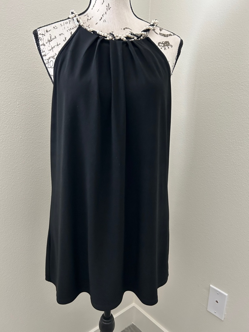 WHBM Black Beaded Halter Neck Top